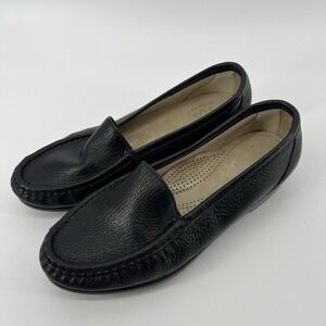 SAS‎ Tripad Comfort Handcrafted Leather Low Wedge Loafer Shoe Sz 7W Black